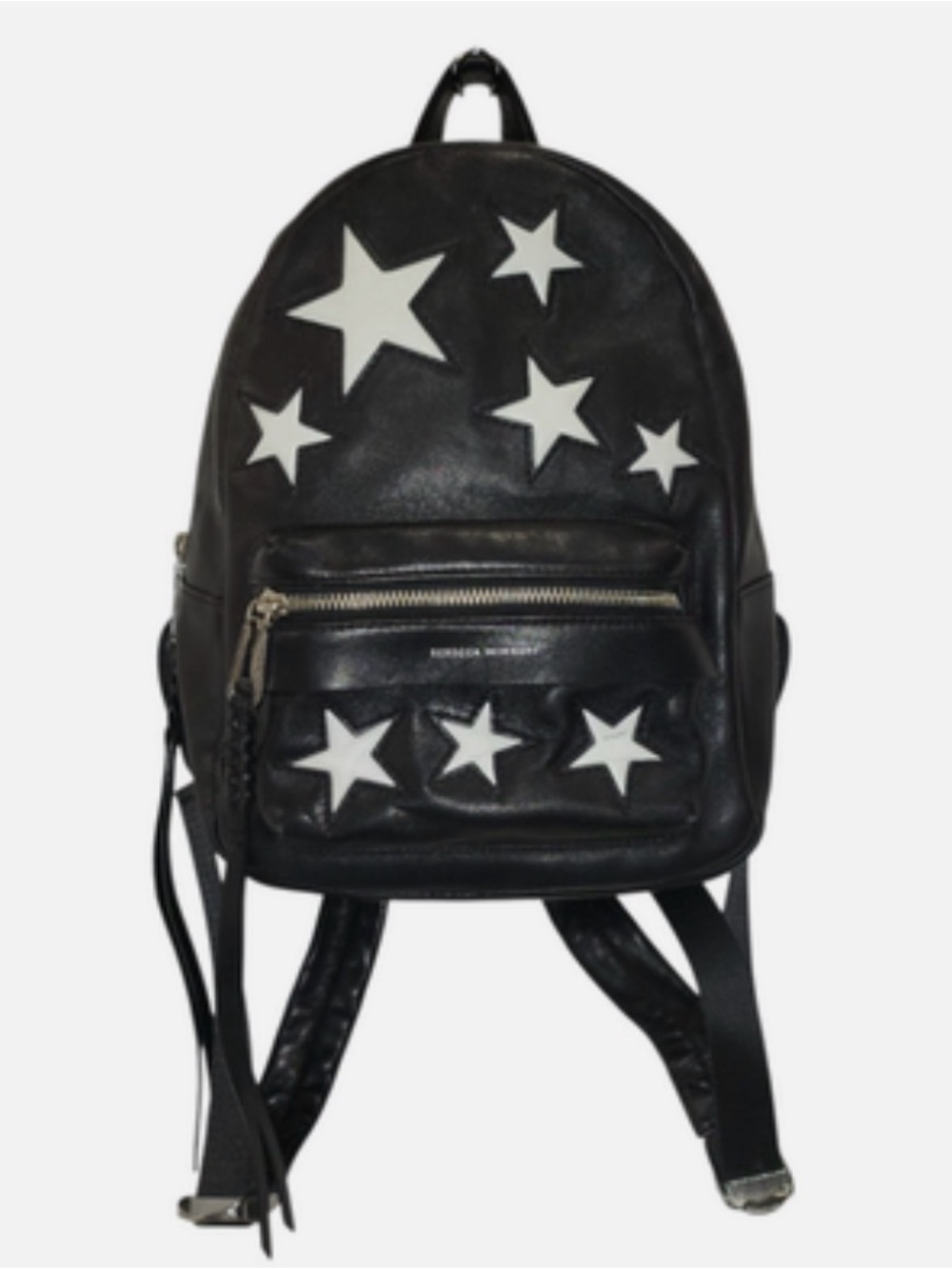 REBECCA MINKOFF Black LEATHER White STARS Womens MOTO Backpack Small 10" x 12"